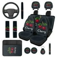 thumbnail image 1 of Yuyamidu Cherry Car Seat Cover Full Set Cute Steering Wheel Cover Seat Headrest Covers Belt Pad Cover Center Console Cushion Pad Cup Mat Keychain Car Decor 14 PCS, 1 of 7