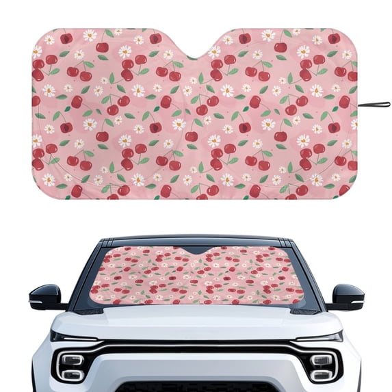 Yuyamidu Cherry Car Sun Shade Windshield Daisy Car Sunshade for Windshield Pink Car Window Sun Shade Protector Accessories for SUV Van Big Sedan Hatchback