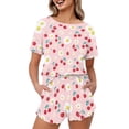 thumbnail image 1 of Yuyamidu Cherry Daisy Womens Pajama Sets Shorts with Pockets Short Sleeve Round Neck Top & Comfy Shorts Sleepwear Casual Loungewear, Pink, 1 of 7
