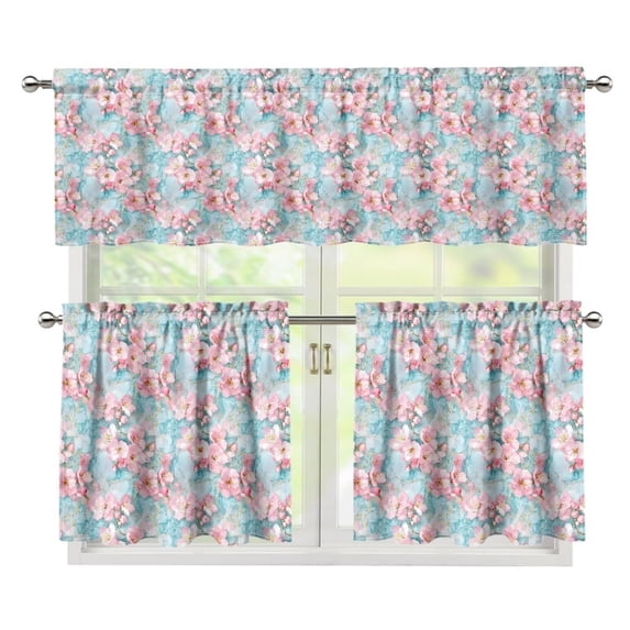 Yuyamidu Cherry Kitchen Curtain Valance and Tiers 3 Panel Set Soft Short Tier Curtains with Rod Pocket Easy to Install Contemporary Trendy Valances Home Decor