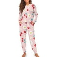 thumbnail image 1 of Yuyamidu Cherry Pajama Set of 2 Women's Long Sleeve Night Top & Long Pants with Pockets Size S Daisy Crewneck Sleepwear for Athletic Yoga Jogger, Pink, 1 of 7