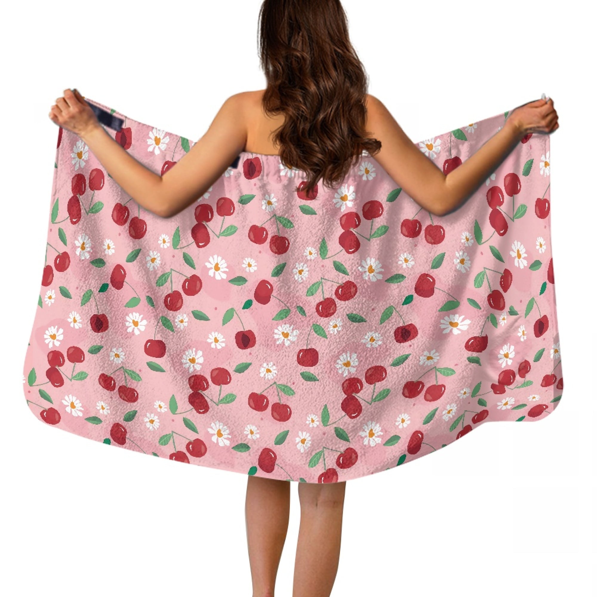 Yuyamidu Cherry Towel Wrap for Women Pink Bath Wrap with Pocket Daisy Bathroom Towels for Spa Quick Dry Shower Towel Wrap for Ladies Body Wrap Towel Size XL