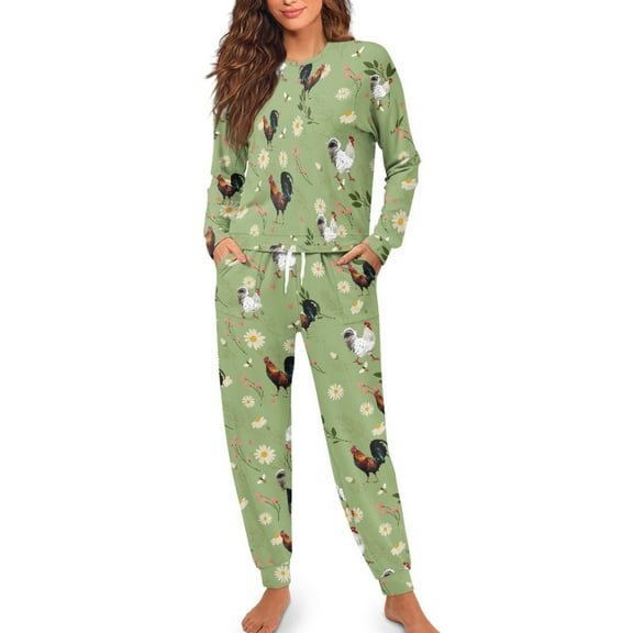 Yuyamidu Chicken Nightwear for Women Pajama Set Pants O-neck Pajamas Top Size M Green Casual Long Sleeve Sleepwear Sets Daisy Jogger Sport Sleepwear Outfits 2 Piece