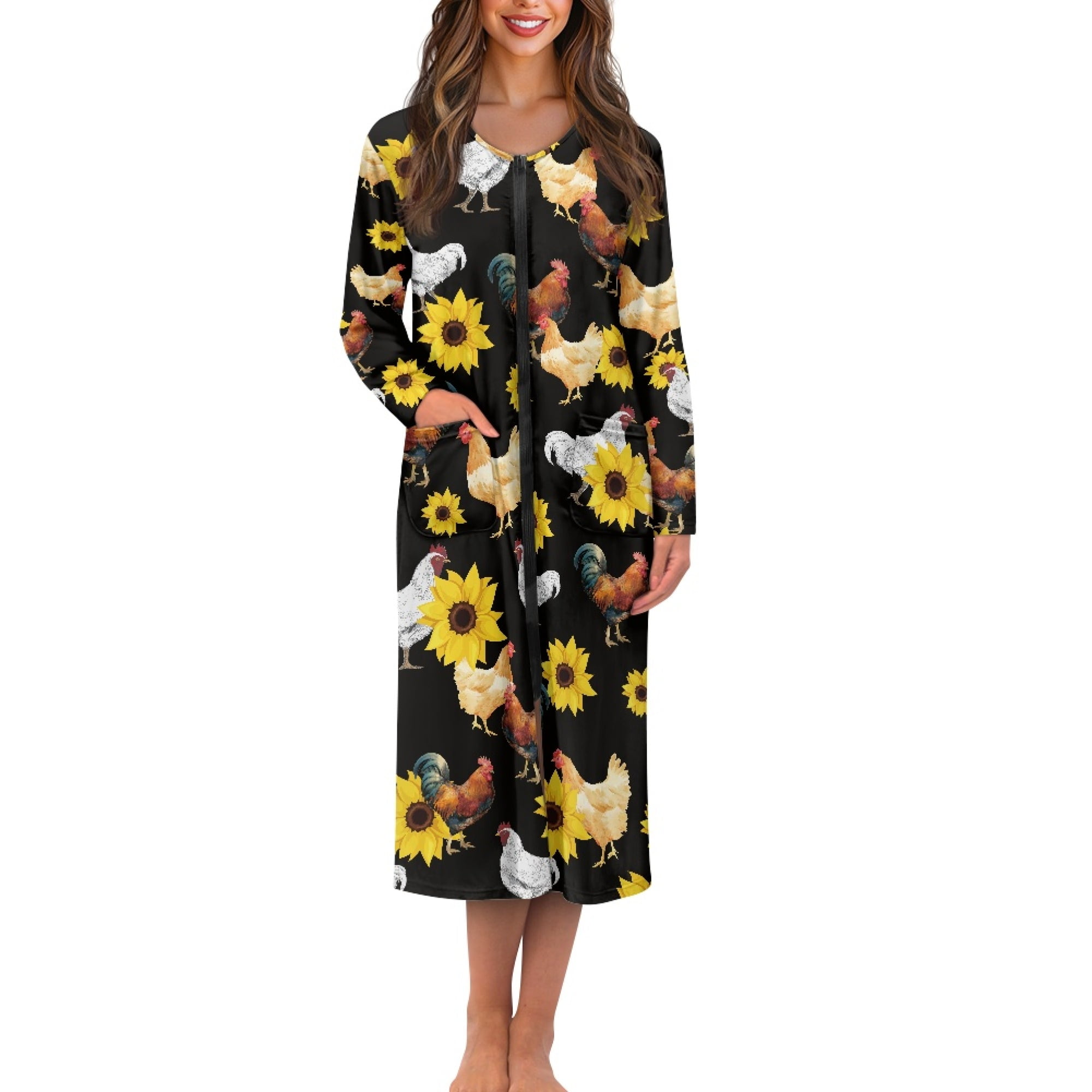 Yuyamidu Chicken Zipper Bathrobe Sleepwear for Women Lightweight Robe ...
