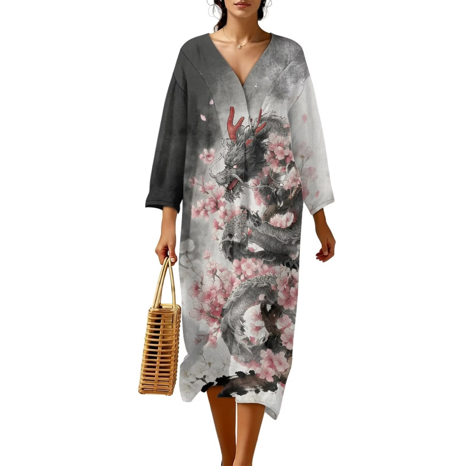 chinese flowy dress Spring Dresses for Women Flowy Embroidered Puff Sleeve Long Dress