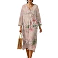 thumbnail image 1 of Yuyamidu Chinese Pink Flower Summer Dresses for Women Midi Linen Size S Loose with Sleeves Linen Long Dresses Flowy Cotton Beach Vacation Dress Chinese Style Outfits, 1 of 6