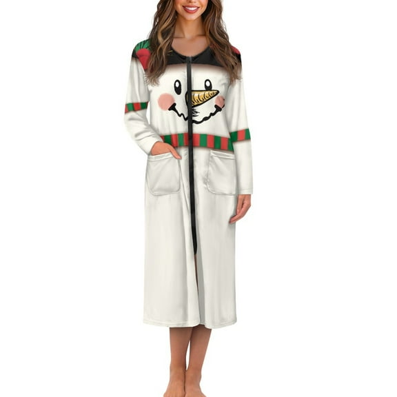 Yuyamidu Christmas Colorful Butterfly Zipper Robes for Women with Pockets Women's Soft Nightgowns Long Sleeve Crewneck Loose Bathrobes Zipper Front Housecoat Size 3XL