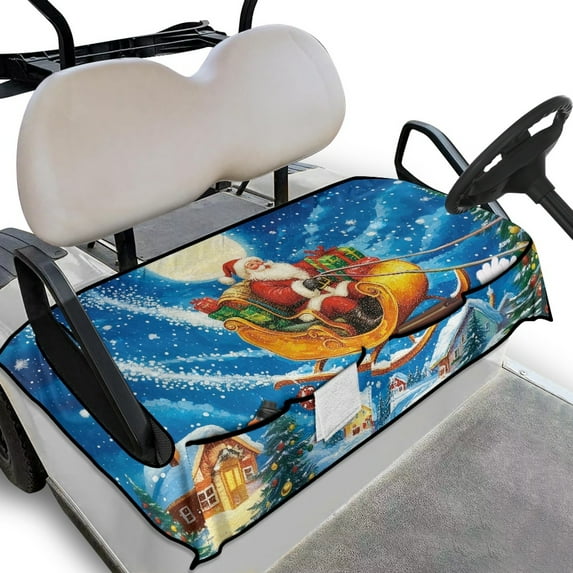 Yuyamidu Christmas Golf Cart Seat Covers with 4 Front Pockets Santa Claus Golf Cart Seats Towel Blanket for 2-Person Seats Club Car Seat Cushion Cover, Blue