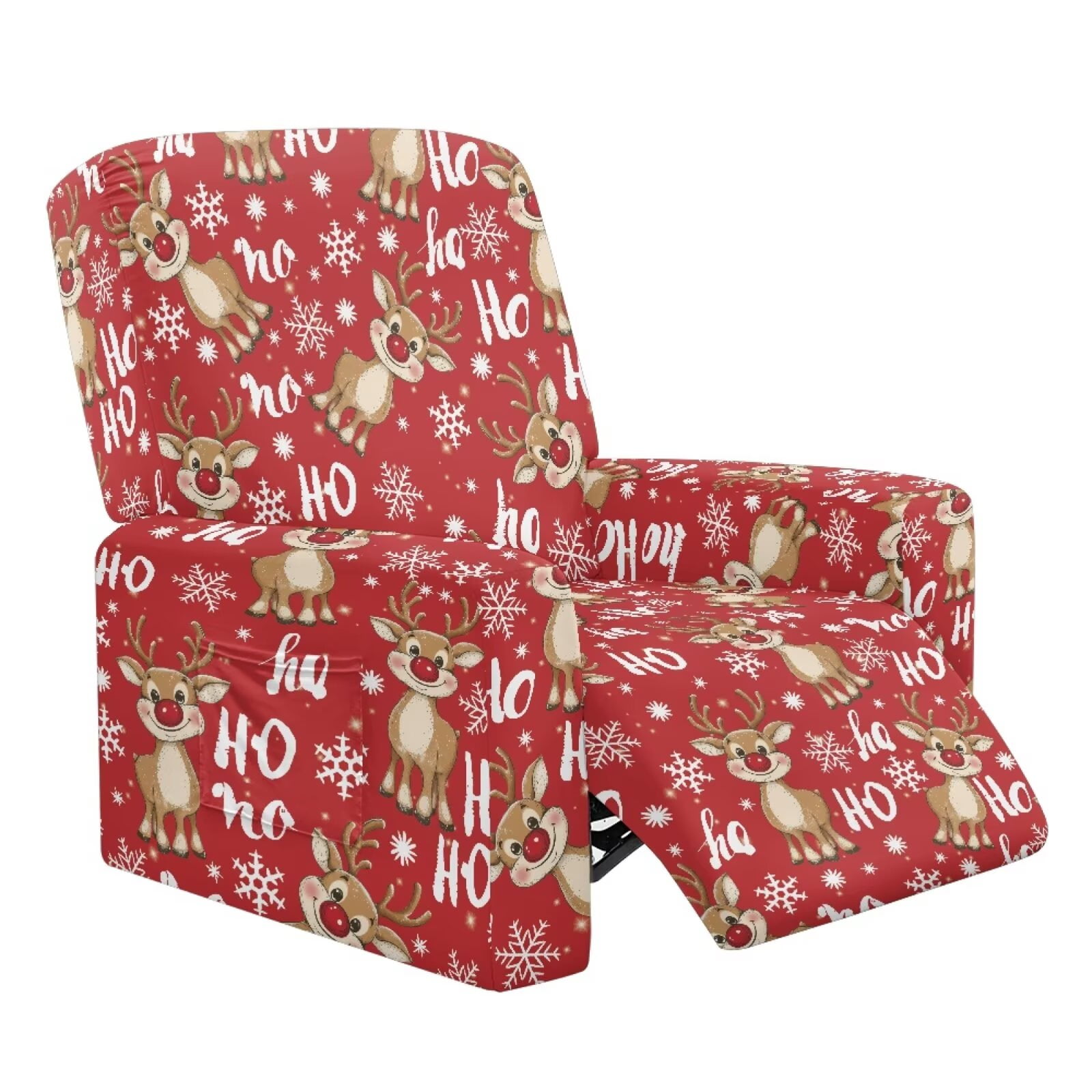 Yuyamidu Christmas Reclining Chair Covers 4 Pieces Reindeer Recliner Covers That Stay in Place Non Slip Lazyboy Covers Couch Chair Cover for Living Room Bedroom Home Decor