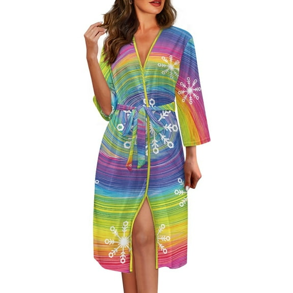 Yuyamidu Christmas Robe for Women Snowflake Long Sleepwear Gowns Size 2XL Rainbow Whilpool Tie Dye Spa Robe Plus Size Bathrobe Sleep Nightgown Lightweight Kimono Robe