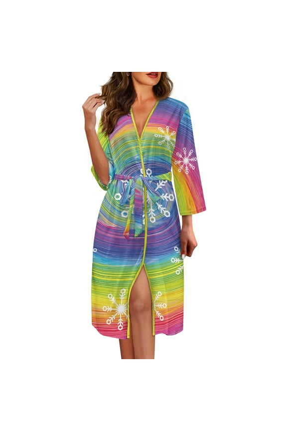 Christmas Robe for Women Snowflake Long Sleepwear Gowns Size M Rainbow Whilpool Tie Dye Spa Robe Plus Size Bathrobe Sleep Nightgown Lightweight Kimono Robe