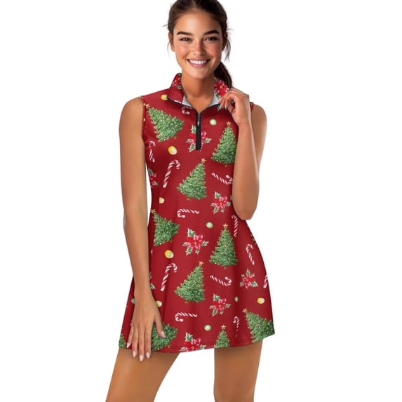 Yuyamidu Christmas Tree Womens Tennis Tank Dress Summer Golf Dress with Built in Shorts Candy Canes Sleeveless Workout Athletic Dresses with Pocket Size S