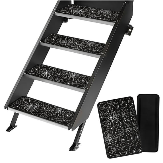 Yuyamidu Cobweb RV Step Covers Halloween RV Stair Covers 4 Pack RV Step Carpet Rug Non-Slip Camper Step Covers for Mobile Home, Camper Accessories, Black