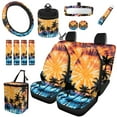 thumbnail image 1 of Yuyamidu Coconut Tree Car Seat Cover Full Set 15 Piece Whilpool Tie Dye Steering Wheel Cover Auto Seatbelt Pads Cup Coasters Trash Can Air Vent Holder Rear View Mirror Cover Keychain Wristlet Strap, 1 of 7