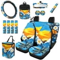 thumbnail image 1 of Yuyamidu Coconut Tree Car Seat Cover Set with Auto Steering Wheel Cover Seaside Seat Belt Strap Protector Cup Holder Trash Bag Air Vent Storage Pocket Rearview Mirror Cover Keychain, 15 Pieces, 1 of 7