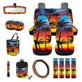 thumbnail image 1 of Yuyamidu Coconut Tree Car Seat Cover Split Covers Sunset Car Steering Wheel Cover Seat Belt Pads Trash Bin Mount Outlet Storage Box Rearview Mirror Cover Cup Holder Wrist Key Chain 15 PCS, 1 of 7