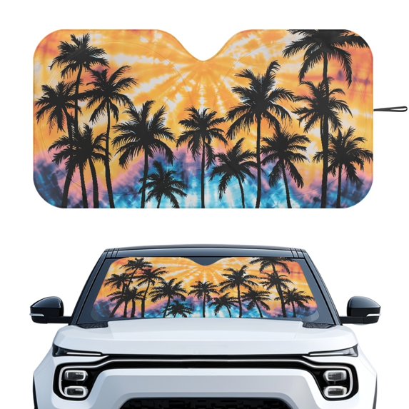 Yuyamidu Coconut Tree Car Sunshade for Windshield Sunset Sun Shade for Car Windshield Fashion Car Window Shade Automobile Interior Accessories