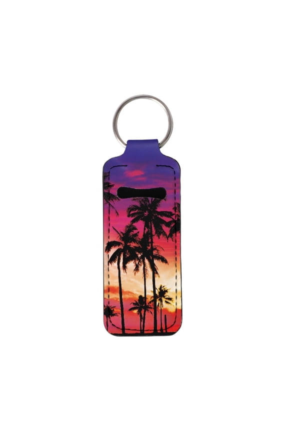 Coconut Tree Chapstick Holder Keychain Sunset Lip Gloss Keychain for Girls Gifts Women Neoprene Lip Balm Pouch Holder with Ring Neoprene Lip Balm Protector