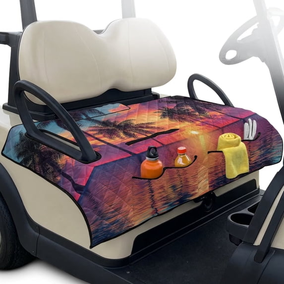 Yuyamidu Coconut Tree Golf Cart Seat Covers with Pockets Seaside Golf Cart Seat Towel Blanket Soft Travel Sports Golf Cart Seat Cover for Most 2-Seats Club Cars Carts Accessories