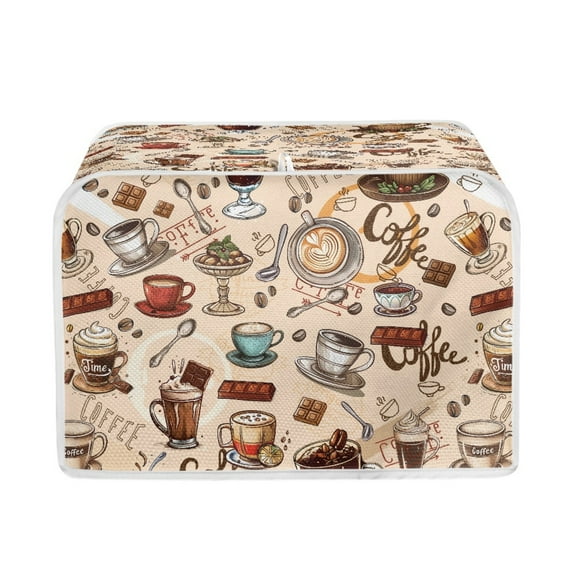 Yuyamidu Coffee Pattern Toaster Covers 2 Slice Bread Toaster Dust Cover Anti Splash Wide Slot Microwave Oven Protector Covers Keep Kitchen Clean from Smudges Food Stains
