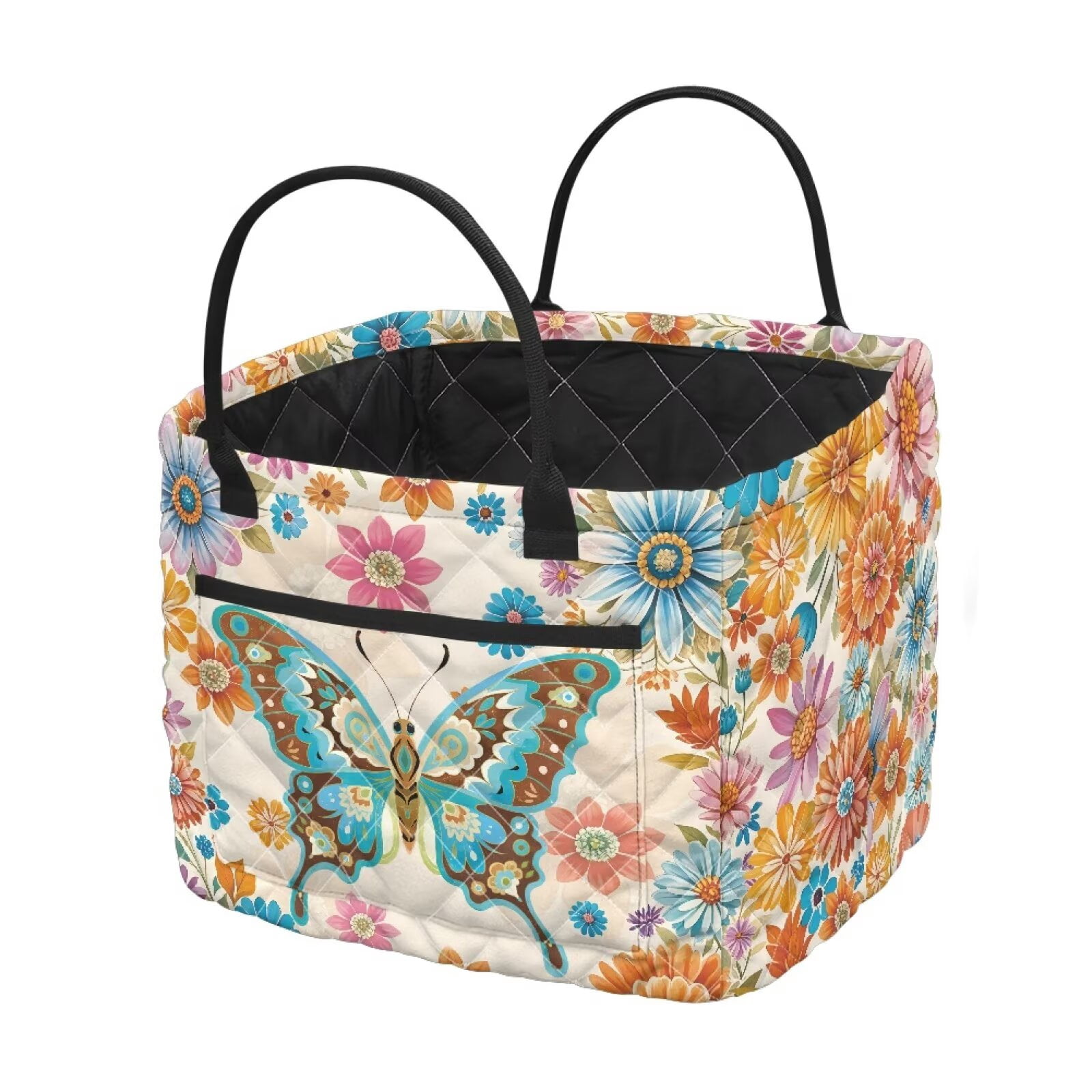 Yuyamidu Colorful Butterfly Storage Basket Fabric with Handles Quilted Basket Large Capacity Laundry Basket Portable Folding Storage Nursery Organizer Bin for Clothes Toys