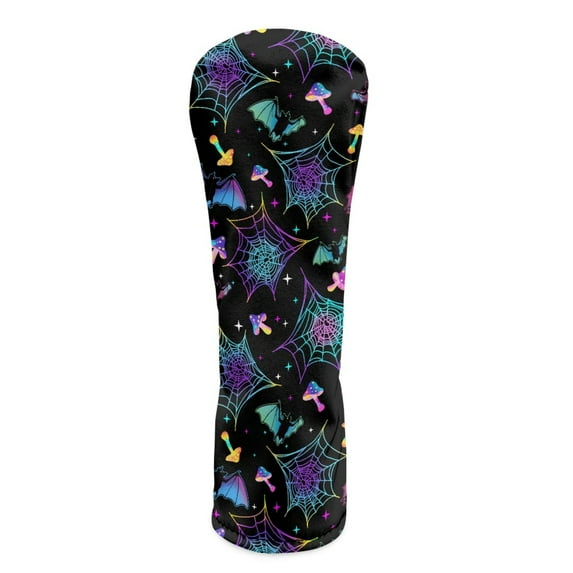 Yuyamidu Colorful Cobweb Golf Club Head Cover with Soft Lining Mushroom Golf Club Cover Halloween PU Leather Hybrid Fairway Driver Headcover Golf Gift for Golfers