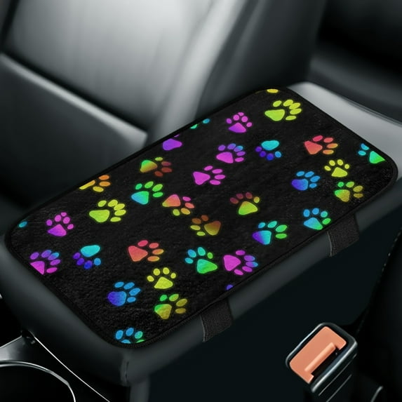 Yuyamidu Colorful Dog Paw Car Center Console Armrest Pad Cute Auto Armrest Pad for Truck SUV Car Decor Accessories Flannel Car Center Console Cushion Pad