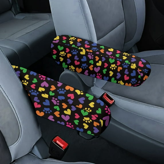 Yuyamidu Colorful Dog Paw Car Front Seat Armrest Cover 1 Pair Heart Auto Armrest Handle Cover Replacement for Trucks SUVs Sedans Accessories Universal Size