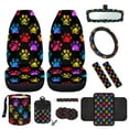 thumbnail image 1 of Yuyamidu Colorful Dog Paw Car Seat Cover Front Seat Cover Set of 12 Cute Steering Wheel Cover Seat Belt Pad Armrest Cover Garbage Bag Air Vent Bag Rearview Mirror Cover Coasters Key Chain, 1 of 6