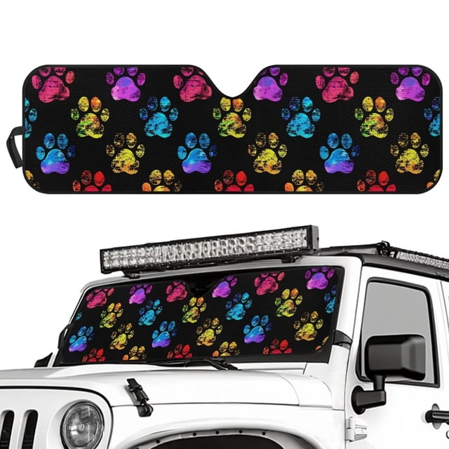Yuyamidu Colorful Dog Paw Windshield Sunshade Sun Visor for UV Rays & Heat Protection, Suitable for Wrangler, Compass, Gladiator & Renegade, Accessories for Jeep Wrangler