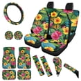 thumbnail image 1 of Yuyamidu Colorful Hibiscus Car Seat Covers Full Set of 15 Palm Leaves Car Floor Mats Steering Wheel Cover Safe Belt Pads Handbrake Cover Set Coasters, 1 of 6