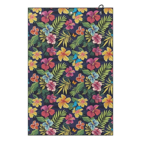 Yuyamidu Colorful Hibiscus Golf Towel Green Leaves Cleaning Cloth Soft Golf Towels Easy to Carry Golf Accessories for Cart, Club or Bag