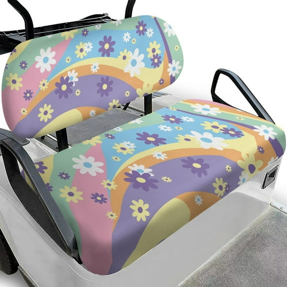 Yuyamidu Colorful Hippie Flowers Golf Cart Seat Cover Set of 2 Club Car Seat Covers Soft Polyester Front Seat Covers Easy to Install
