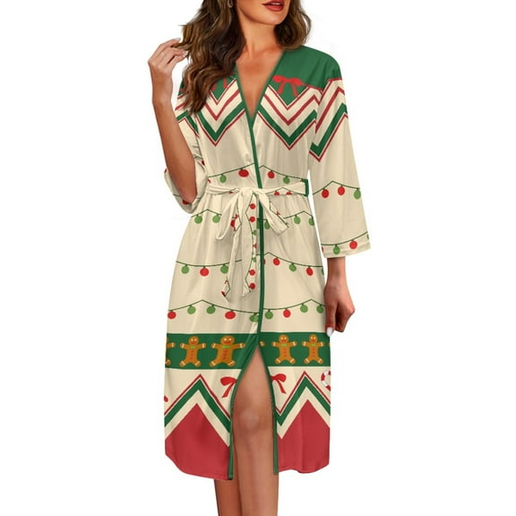 Yuyamidu Colorful Light Robe for Women Lightweight Long Sleepwear Gowns Size M Gingerbread Man Spa Robe Plus Size Christmas Bathrobe Sleep Nightgown Soft Kimono Robe
