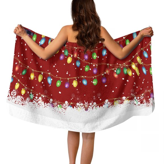 Yuyamidu Colorful Light Wrap Towel for Women Christmas Bath Wrap Absorbent Knee Length Bath Towels for Adults Breathable Spa Beach Pool Towels Wrap Terry Cloth Wrap Robe Size M