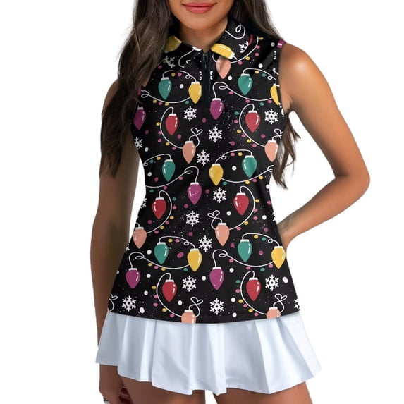 Yuyamidu Colorful Lights Sleeveless Golf Shirts for Women Snowflake Women Sleeveless Golf Tanks Tops Christmas Athletic Tennis Shirts Size L