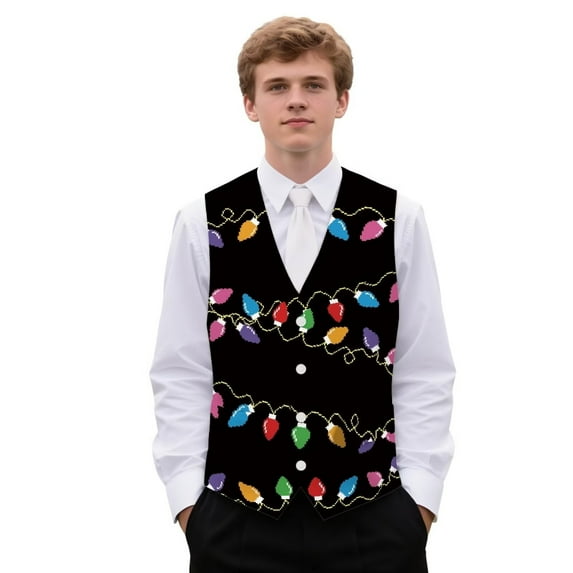 Yuyamidu Colorful Lights Suit Vests for Men Size L Christmas Casual Formal Dress Vest Business Slim Fit Waistcoat Vest with 3 Real Pockets for Suits Tuxedo
