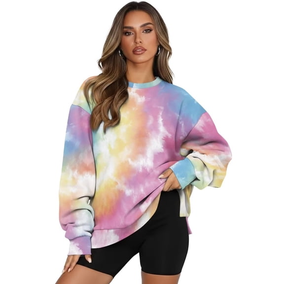 Yuyamidu Colorful Oversized Sweatshirt for Women Fashion Hoodie Sweatshirts with Pockets Casual Workout Pullover Fall Spring Winter Long Sleeve Crewneck Shirt Dating Travel Office Tops 2XL