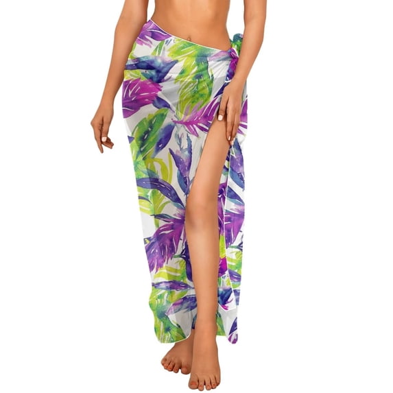 Yuyamidu Colorful Palm Leaf Women Beach Sarong Bathing Suit Wrap Skirt Sun Protection Swimwear Bikini Wrap Fashionable Beach Sheer Chiffon Bathing Suit Cover Up for Women