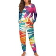 thumbnail image 1 of Yuyamidu Colorful Palm Leaves Pajama for Women Long Sleeve Nightwear Tropical Style Scoop Neck Pjs Top and Pants Set of 2 Winter Fall Sleepwear Sets Daily Wear Size M, 1 of 7