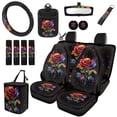 thumbnail image 1 of Yuyamidu Colorful Rose Car Seat Covers Front Back Seat Cover Set with Car Steering Wheel Cover Safe Belt Pads Coasters Garbage Can Rear View Mirror Cover Keychain Air Vent Storage Bag 15 PCS, 1 of 7