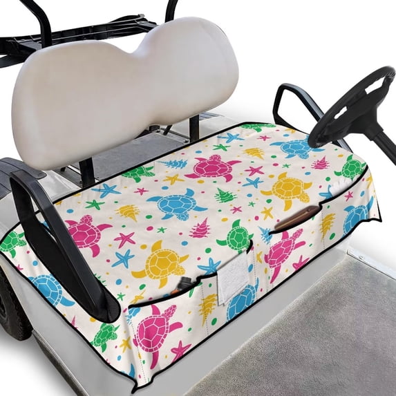 Yuyamidu Colorful Sea Turtle Golf Cart Seat Covers Starfish Golfcart Seat Cover with Pockets Universal Club Car Seat Towel Blanket Cute Golf Cart Accessories