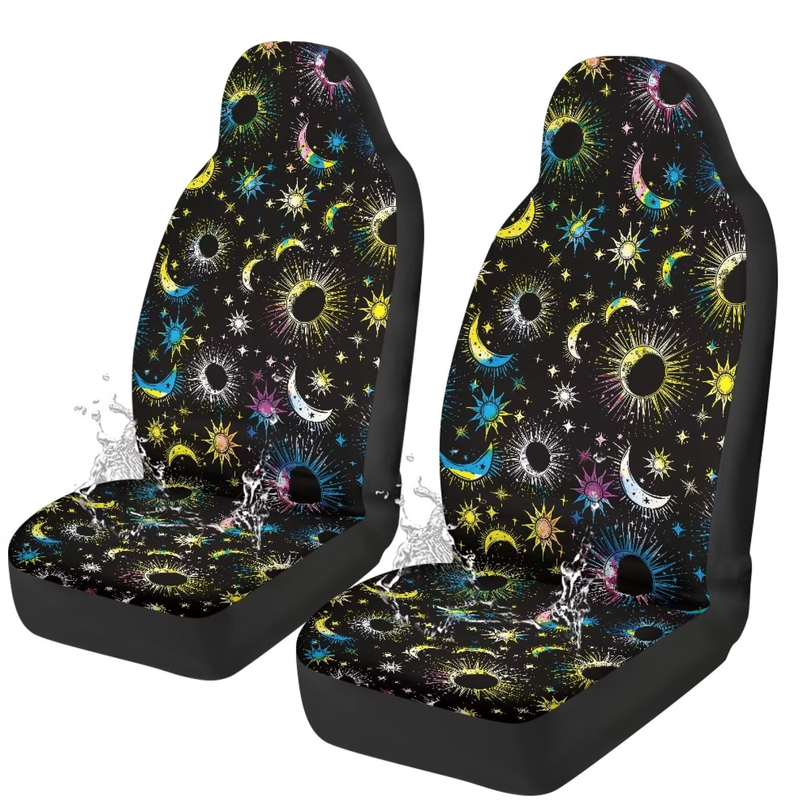 Yuyamidu Colorful Sun and Moon Car Seat Covers Front Seats Only, Waterproof Bucket Seat Cover Universal Fit for Car Truck Van and SUV Comfortable
