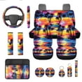 thumbnail image 1 of Yuyamidu Colorful Sunset Car Seat Covers and Steering Wheel Cover Seaside Seat Belt Strap Pad Coconut Tree Armrest Pad Keychain Lip Gloss Bag Coasters, Set of 13, 1 of 6
