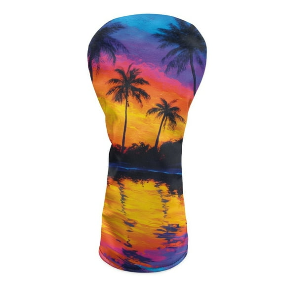 Yuyamidu Colorful Sunset Golf Club Head Covers Coconut Tree Driver Headcover Fairway Wood Head Cover Hybrid Headcover, Waterproof PU Leather Golf Head Covers