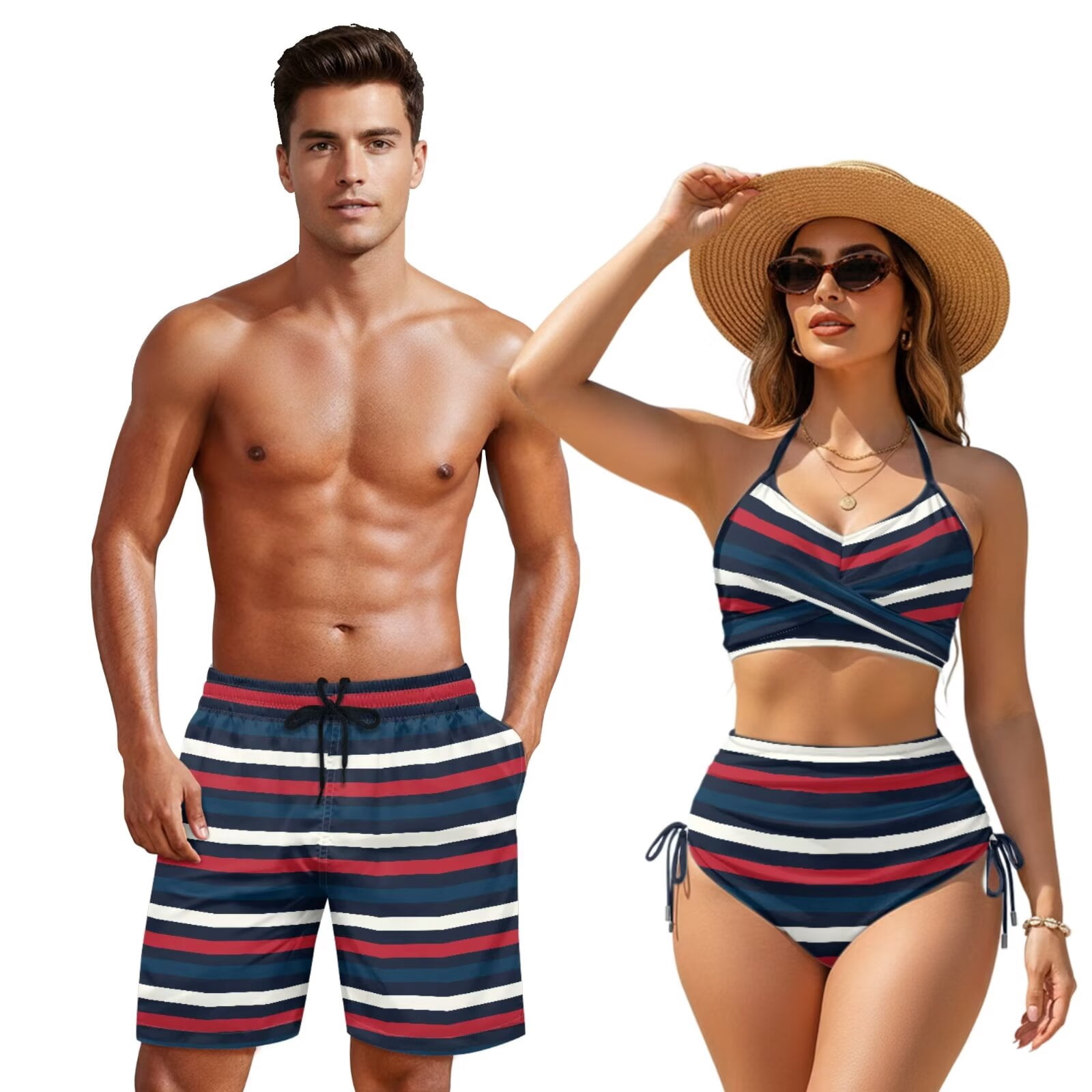 Yuyamidu Couple Swimsuits Matching Set Hibiscus Leopard Swimsuits