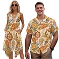 thumbnail image 1 of Yuyamidu Couples Matching Outfits Mens Beach Shirts Boho Floral Midi Dresses for Women Mens Collared Shirts Short Sleeve Button Down Asymmetrical Dress with Pockets, 1 of 7