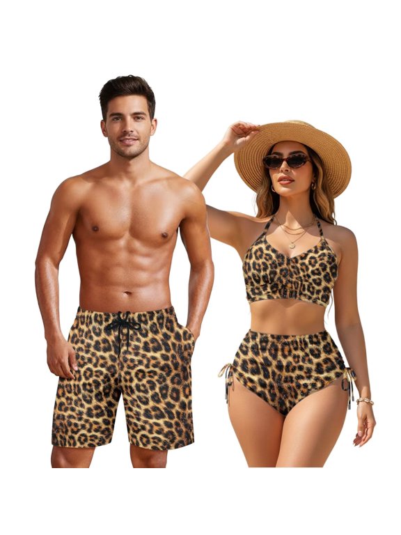 Couples Swimwear Matching Set Tummy Control Bikini for Women Two Piece Mens Boardshorts with Pockets Quick Dry Swim Trunks Couples Matching Bathing Suits Man 2XL