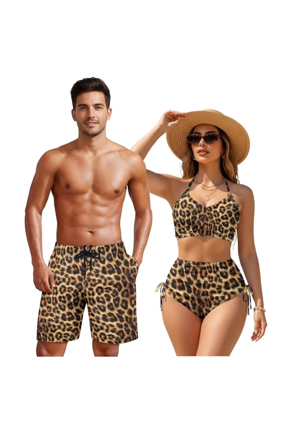 Couples Swimwear Matching Set Tummy Control Bikini for Women Two Piece Mens Boardshorts with Pockets Quick Dry Swim Trunks Couples Matching Bathing Suits Woman XL
