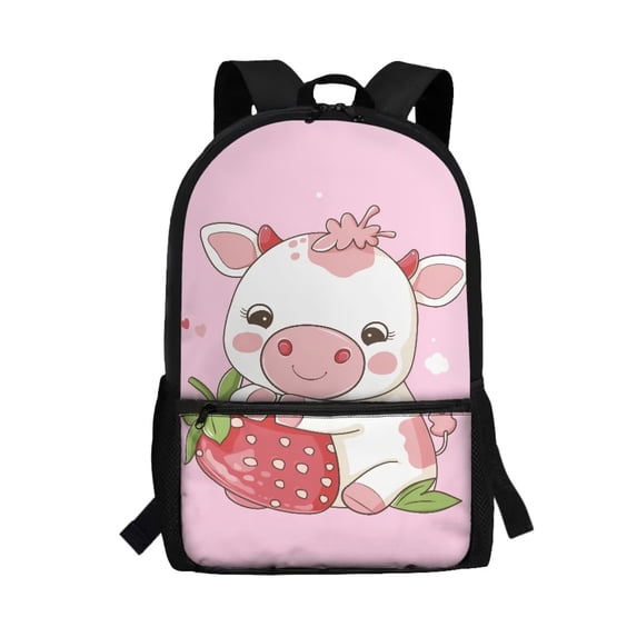 Yuyamidu Cow Kids School Backpack Strawberry Bookbag for Girls 7-8 Pink Book Bags for School Children Primary School Bags Elementary School Backpacks